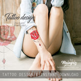 Realistic red rose and precious stone  tattoo design high resolution download