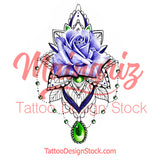 Realistic rose with precious stone tattoo design high resolution download