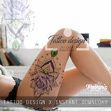 Realistic rose with precious stone tattoo design high resolution download