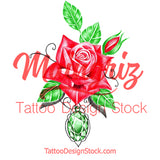 Realistic rose and precious stone tattoo design high resolution download