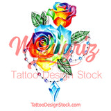 Realistic rose with precious stone tattoo design high resolution download
