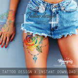 Realistic rose with precious stone tattoo design high resolution download