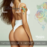Realistic rose with precious stone tattoo design high resolution download