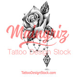 Realistic rose with diamond and lace  tattoo design high resolution download