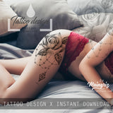 Realistic rose with diamond and lace  tattoo design high resolution download