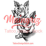 Realistic rose with diamond  tattoo design high resolution download