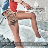 Realistic rose with diamond  tattoo design high resolution download