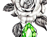 Realistic rose with emerald tattoo design high resolution download