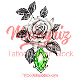 Realistic rose with emerald tattoo design high resolution download