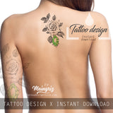 Realistic rose with emerald tattoo design high resolution download