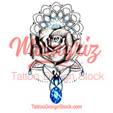 Realistic rose and indigo stone tattoo design high resolution download