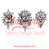 3 x Realistic rose with mandala  tattoo design high resolution download