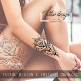 3 x Realistic rose with mandala  tattoo design high resolution download