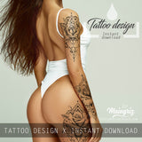 3 x Realistic rose with mandala  tattoo design high resolution download