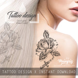 Realistic rose with precious stone tattoo design high resolution download
