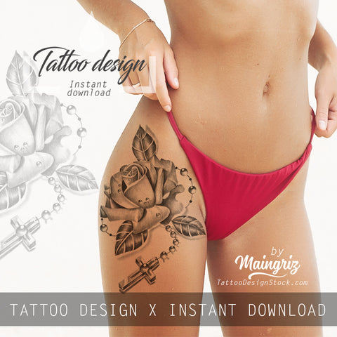 Realistic rose with precious stone tattoo design high resolution download