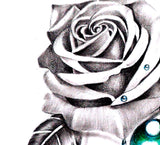 Realistic rose and precious stone with feather tattoo design high resolution download