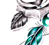 Realistic rose and precious stone with feather tattoo design high resolution download
