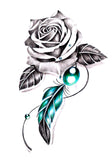 Realistic rose and precious stone with feather tattoo design high resolution download