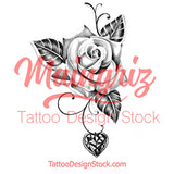 Realistic rose with precious stone tattoo design high resolution download