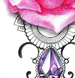 Realistic rose with precious stone tattoo design high resolution download