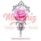 Realistic rose with precious stone tattoo design high resolution download