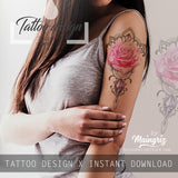 Realistic rose with precious stone tattoo design high resolution download