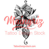 Realistic rose with precious stone tattoo design high resolution download