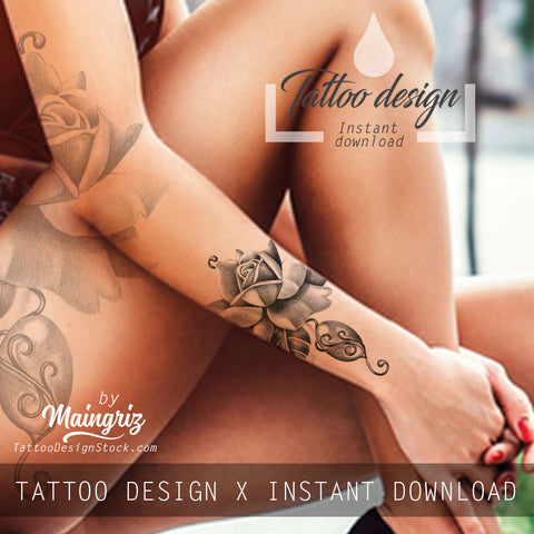 Realistic rose with precious stone tattoo design high resolution download