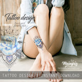 Realistic rose with precious stone  tattoo design high resolution download