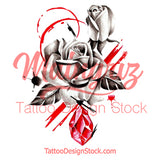 Realistic rose with rubis stone tattoo design high resolution download