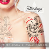 Realistic rose with rubis stone tattoo design high resolution download