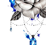 Realistic rose and saphir  tattoo design high resolution download