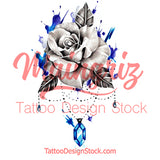 Realistic rose and saphir  tattoo design high resolution download