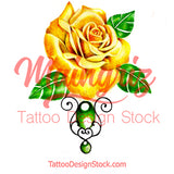 Realistic rose with sexy precious stone tattoo design high resolution download