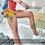 Realistic rose with sexy precious stone tattoo design high resolution download