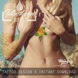 Realistic rose with sexy precious stone tattoo design high resolution download