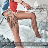 Realistic sexy dreamcatcher with flower tattoo design high resolution download