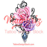 Realistic sexy rose with precious stone  tattoo design high resolution download