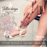 Realistic sexy rose with precious stone  tattoo design high resolution download