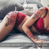 Realistic sexy rose with precious stone  tattoo design high resolution download