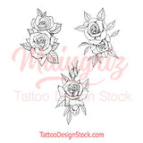 3 x Rose linework tattoo design high resolution download