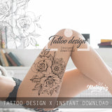 Rose linework - download tattoo design #6