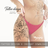 3 x Rose linework tattoo design high resolution download