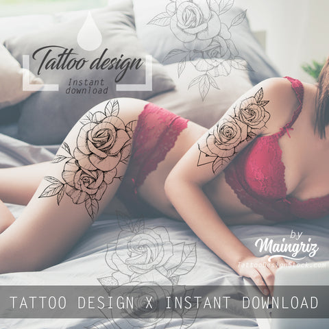 3 x Rose linework tattoo design high resolution download