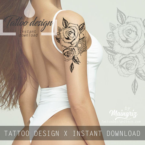 Rose mandala linework tattoo design high resolution download