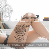 Rose mandala linework tattoo design high resolution download