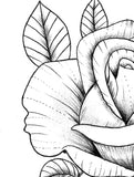 Rose with bird linework tattoo design high resolution download