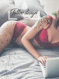 Rose with bird linework tattoo design high resolution download