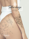 Rose with bird linework tattoo design high resolution download